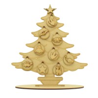 Laser Cut Christmas Tree in a stand with 3D Baubles and Dinosaur Themed Shapes - Stand Options